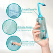 Load image into Gallery viewer, Hand holding a Medi Grade Nasal Rinse Bottle with labels pointing out to the different parts/features of the bottle - large capacity, anti-slip design, on/off control