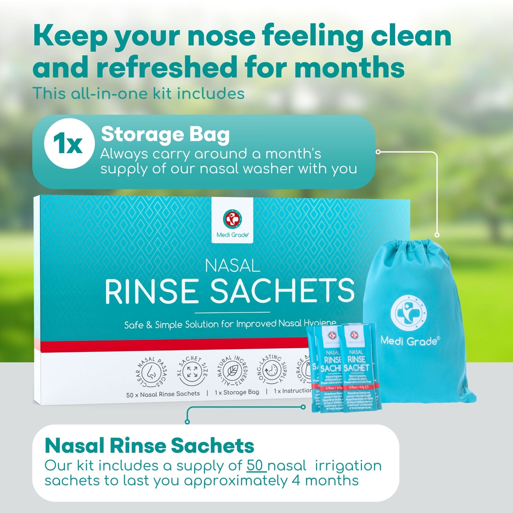 Medi Grade Nasal Rinse 50 Sachets - Gentle Nasal Rinse for Home