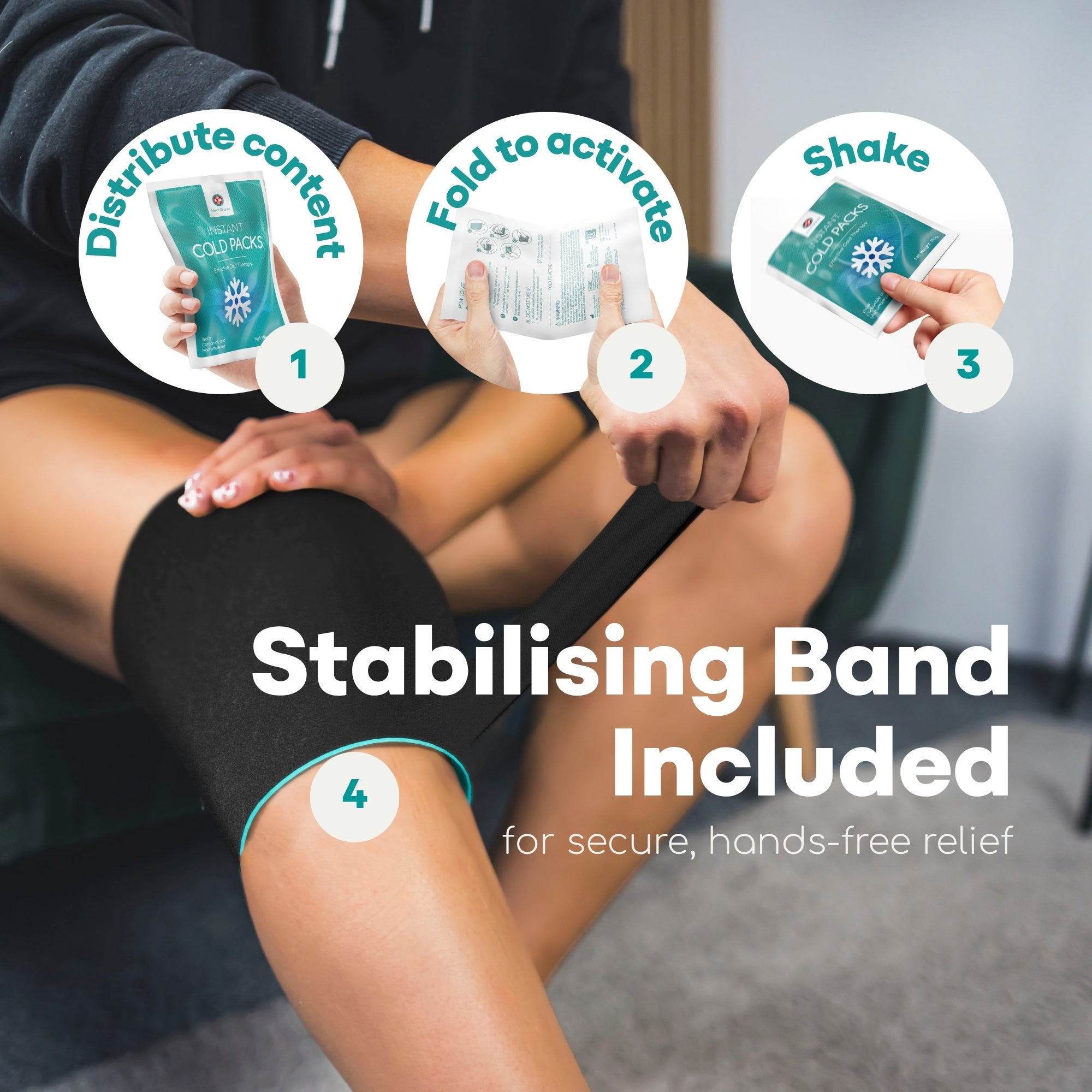 Medi Grade Instant Cold Pack, 50 Packs of 100g (4.5”x6”) - for Injuries with Stabilisation Band