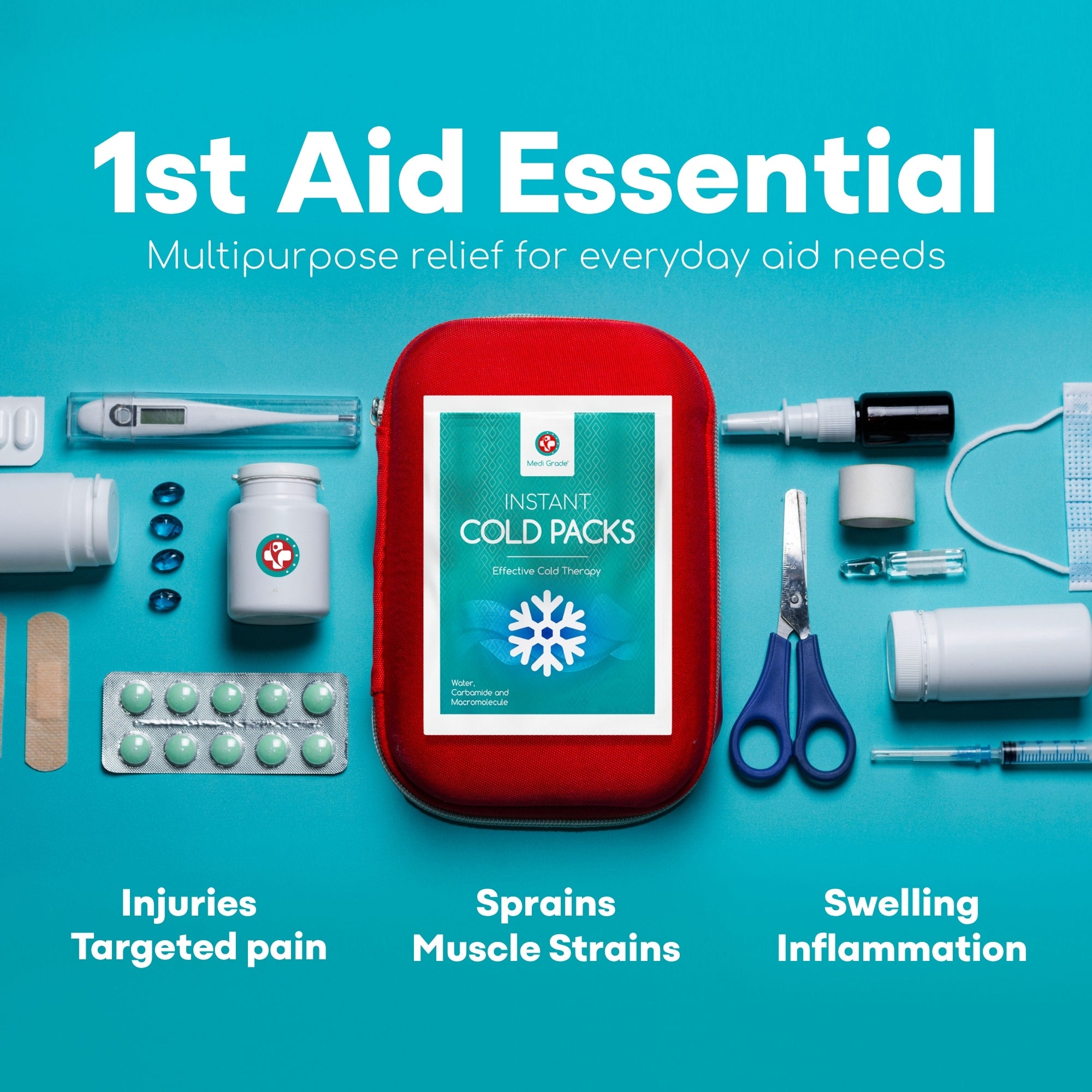 Medi Grade Instant Cold Pack, 50 Packs of 100g (4.5”x6”) - for Injuries with Stabilisation Band