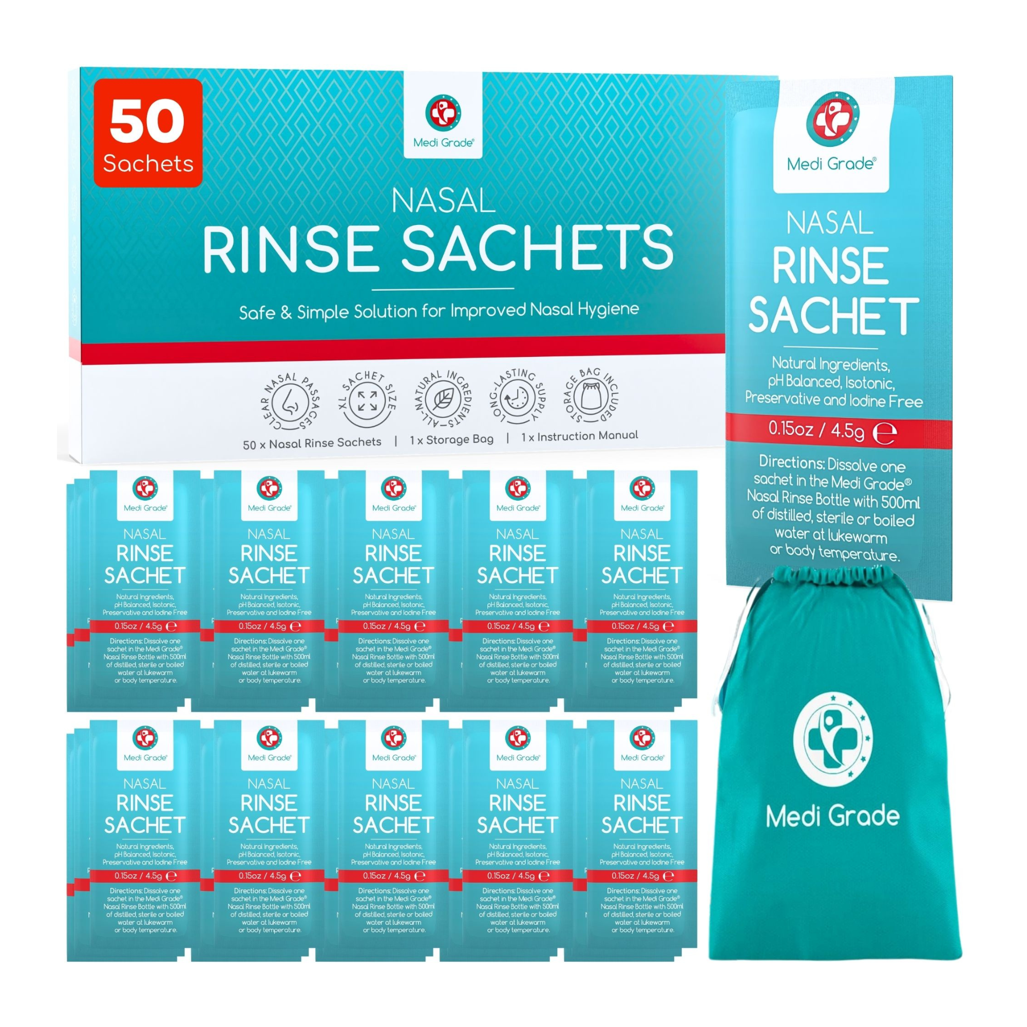Medi Grade Nasal Rinse 50 Sachets - Gentle Nasal Rinse for Home