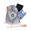 Load image into Gallery viewer, 2 Tongue scrapers in front of a drawstring bag, black cloth, and instruction manual