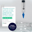 Load image into Gallery viewer, Medi Grade Earwax Removal Syringe with a customer review saying "affordable and good quality ear syringe, with safety tups that protect your ear drums by directing the water sideways"