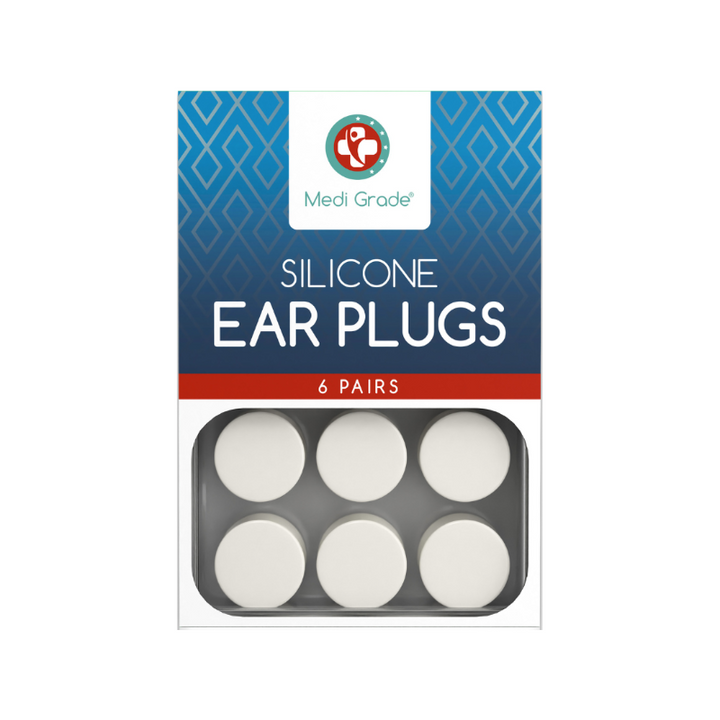 Medi Grade silicone ear plugs inside its retail box