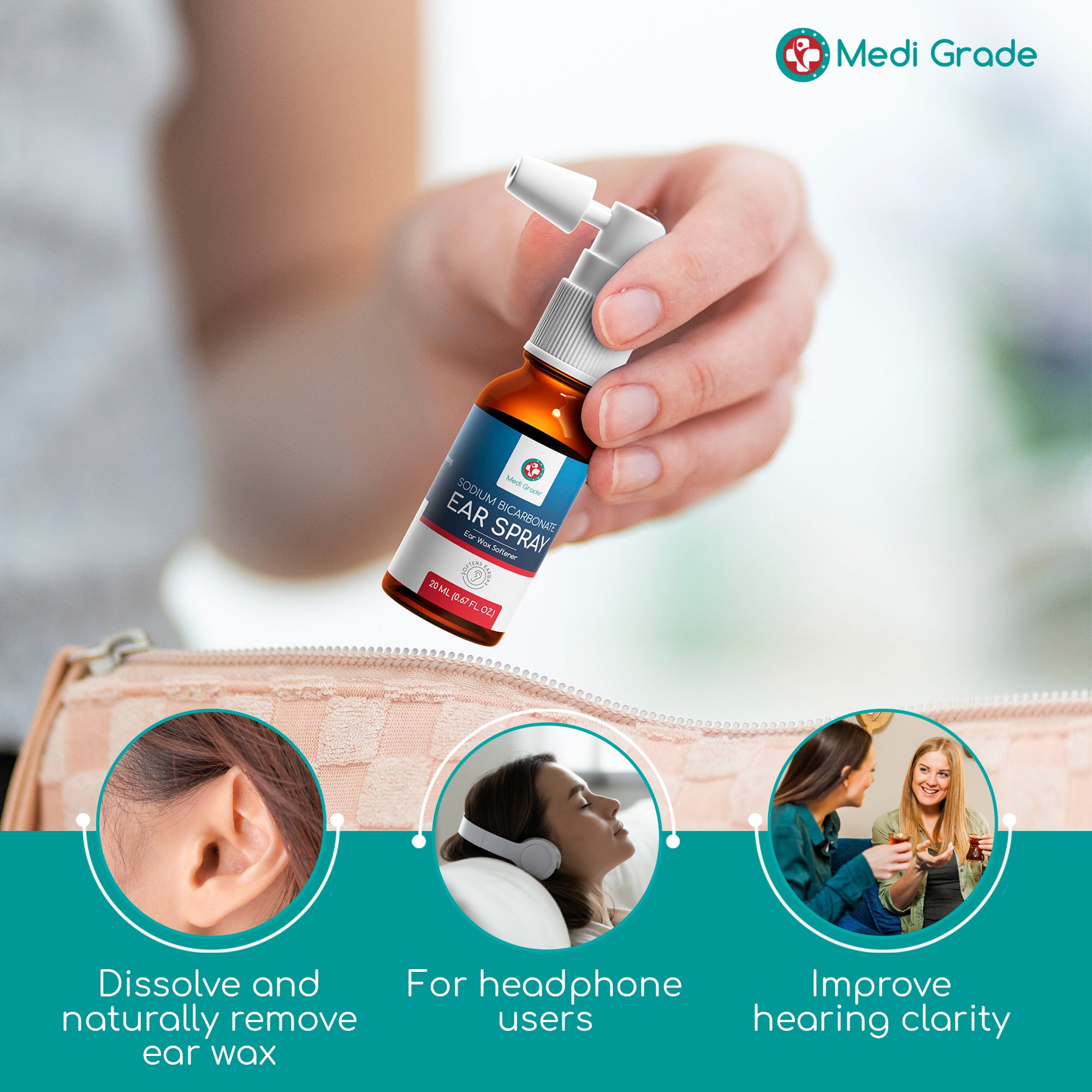 Medi Grade Sodium Bicarbonate Ear Spray - for Blocked Ears and Wax Removal