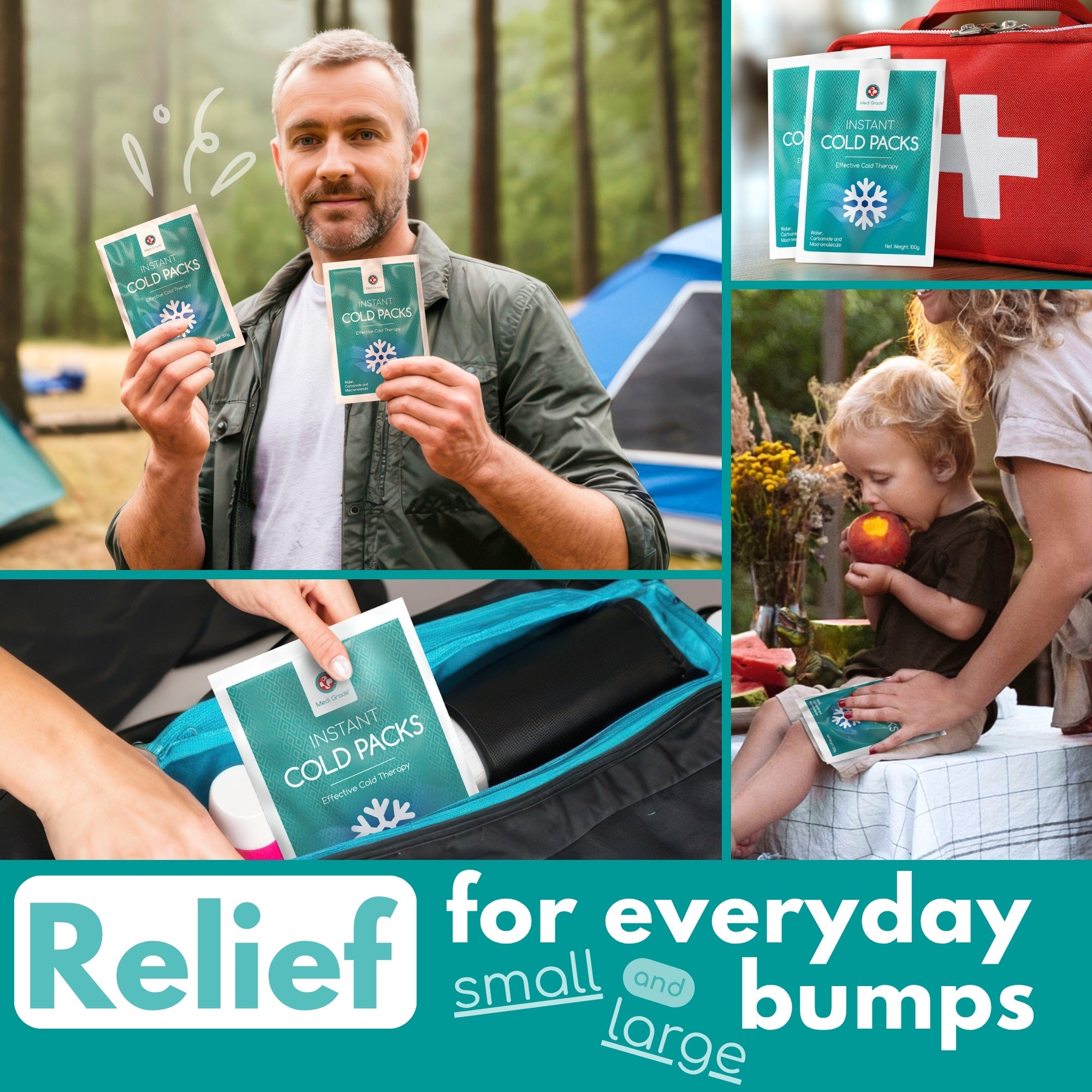 Medi Grade Instant Cold Pack, 50 Packs of 100g (4.5”x6”) - for Injuries with Stabilisation Band