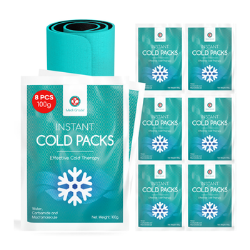 Medi Grade Instant Cold Pack, 8 Packs of 100g (4.5”x6”) - for Injuries with Stabilisation Band