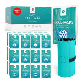 Medi Grade Instant Cold Pack, 100 Packs of 100g (4.5”x6”) - for Injuries with Stabilisation Band
