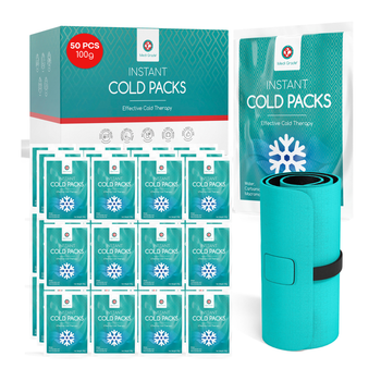 Medi Grade Instant Cold Pack, 50 Packs of 100g (4.5”x6”) - for Injuries with Stabilisation Band