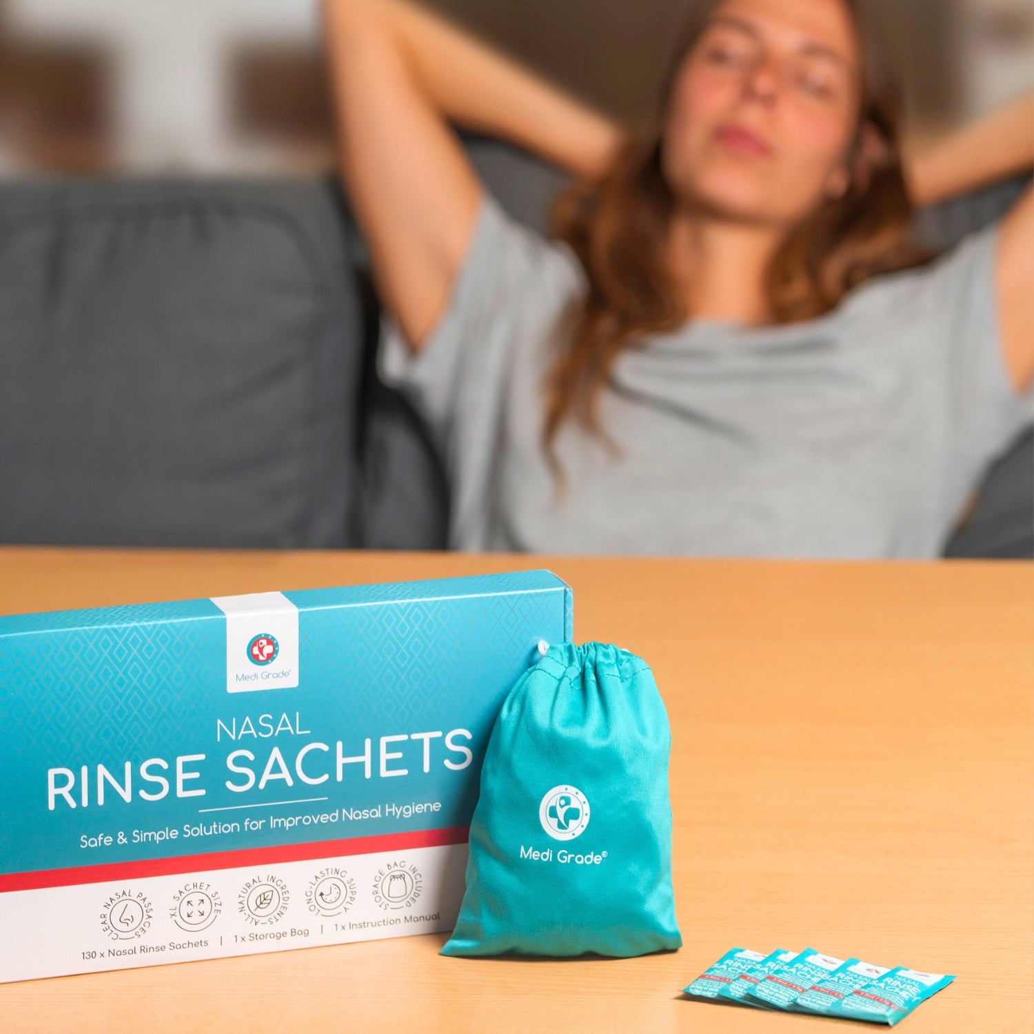 Medi Grade Nasal Rinse Sachets - Nasal Rinse Essentials Kit for Home 130 Sachets x 4.5g