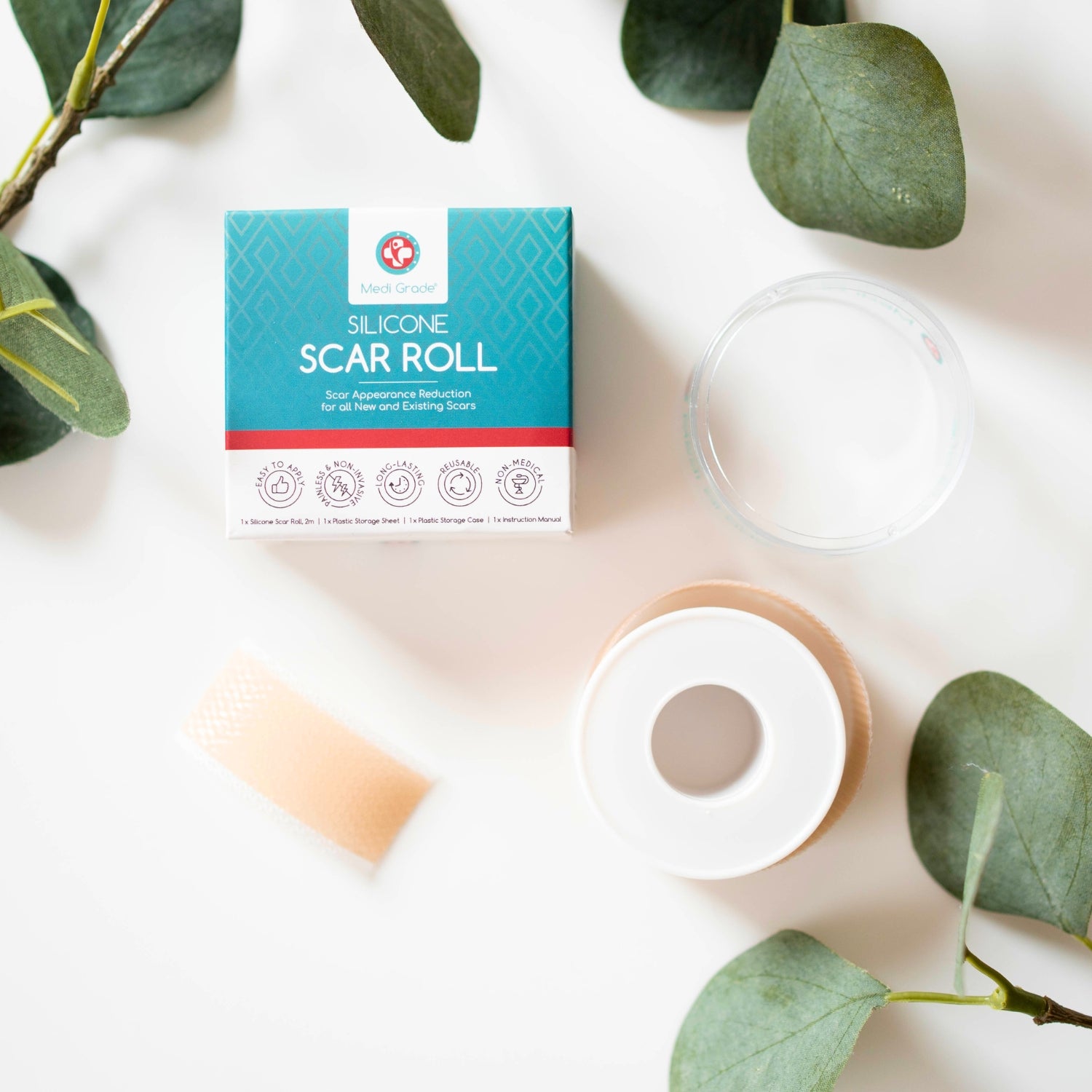 Medi Grade Silicone Scar Tape, 2 Meters, with Hygienic Case - Reusable and Eco-Friendly Silicone Scar Tape