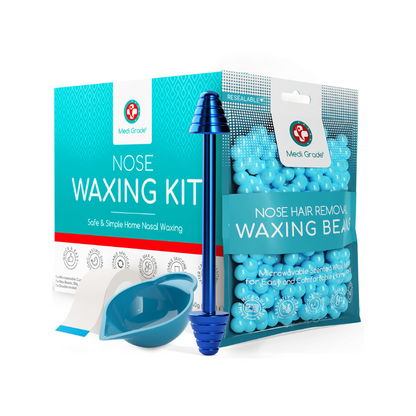 Nose hair removal waxing beads, metal applicator, microwavable cup, body tape, & its retail box