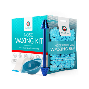 Nose hair removal waxing beads, metal applicator, microwavable cup, body tape, & its retail box