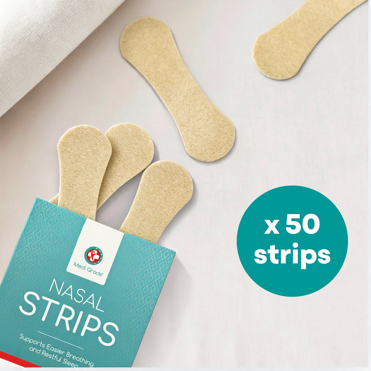 Medi Grade Nasal Strips, 50 Pack - Skin Tone Nose Strips for Breathing