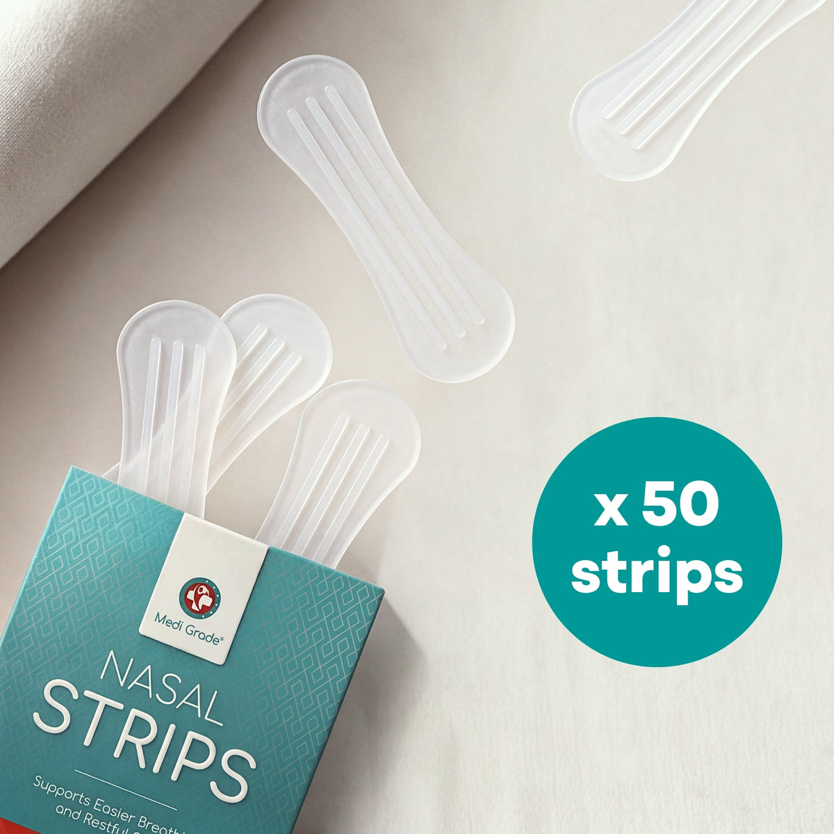 Medi Grade Nasal Strips, 50 Pack - Clear Nose Strips for Breathing