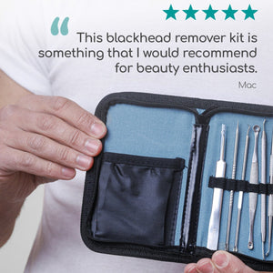 A closeup of a person holding a storage bag of Medi Grade remover kit with 6 tools inside