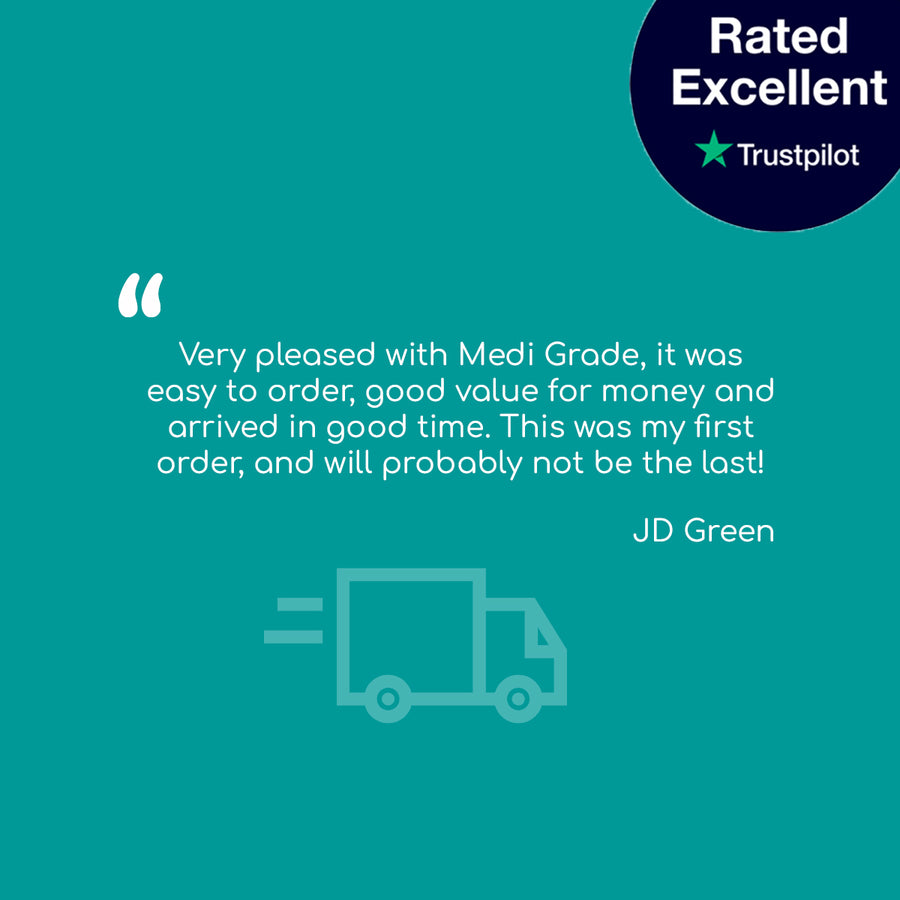 Review stating that they are "very pleased with Medi Grade, it was easy to order, good value for money and arrived in good time"